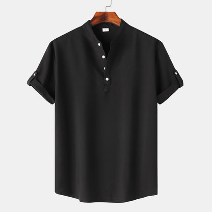 Chemise à manches courtes pour homme, style Henley moderne