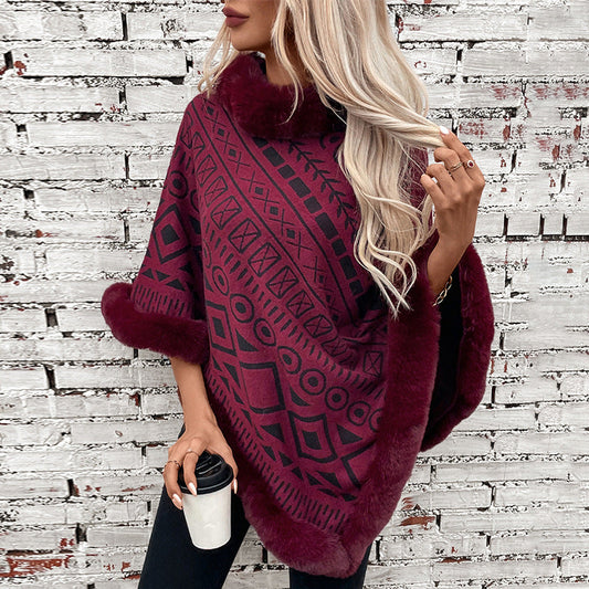 Damen Poncho Elegant Kunstfell Kragen Trendy - IdealeKleiden