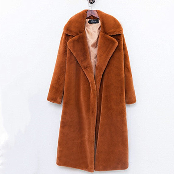 Manteau long femme de luxe style Teddy en fausse fourrure pour l'hiver