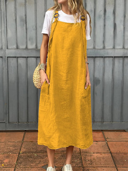 Robe d'été femme en lin confortable avec poches