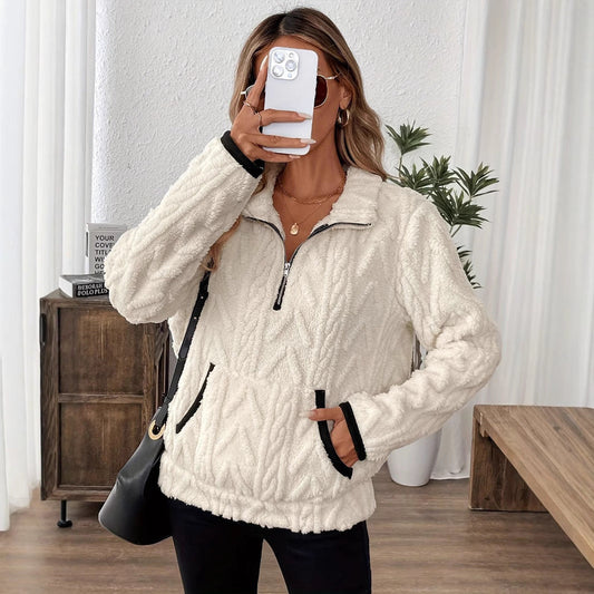 Damen Weicher Teddy-Pullover Hoher Kragen - IdealeKleiden
