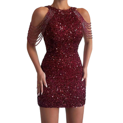 Robe de Soirée Femme Scintillante Élégante Bretelles Fines