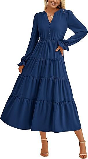 Robe longue élégante pour femme à manches volumineuses