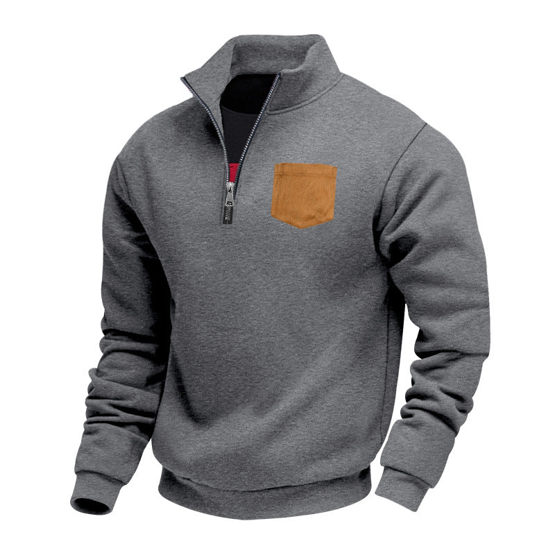 Sweatshirt moderne homme demi-zip poche poitrine