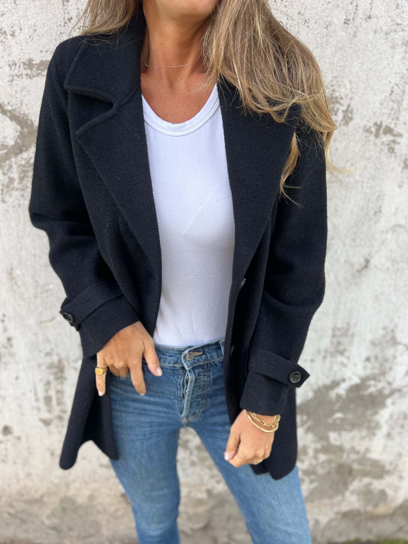 Blazer classique en laine pour femme à col revers