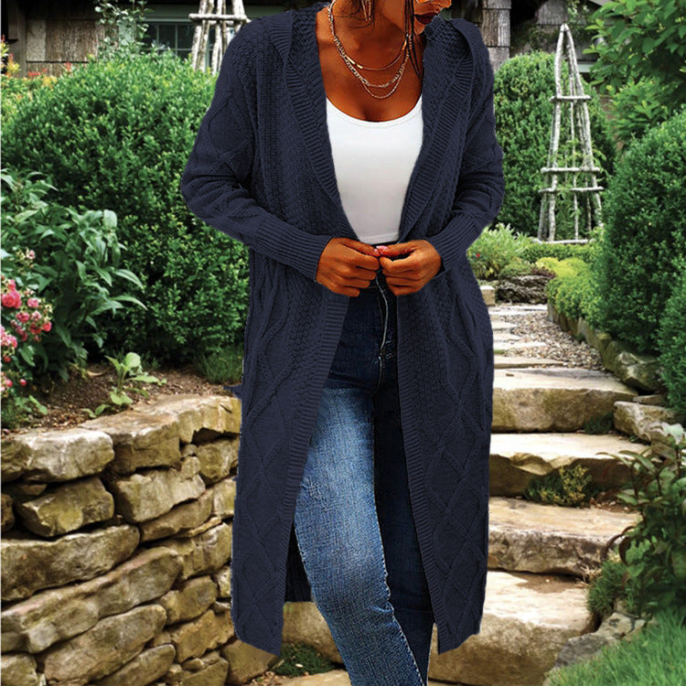 Gilet long en maille pour femme Coupe ouverte Motif torsadé