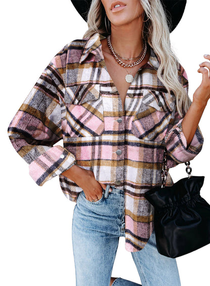 Blazer en flanelle à carreaux pour femme Doux et confortable