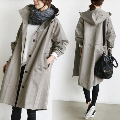 Manteau trench-coat oversize à capuche élégant pour femme