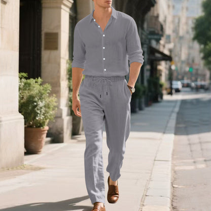 Pantalon Homme en Lin Moderne Décontracté avec Cordon de Serrage