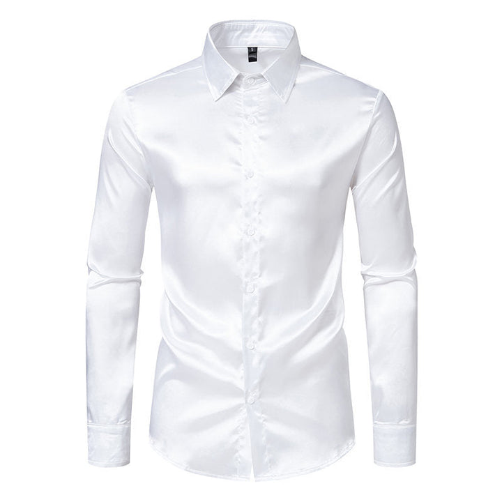 Chemise Homme Satin Brillante Élégante Boutons