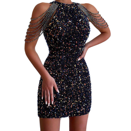 Robe de Soirée Femme Scintillante Élégante Bretelles Fines