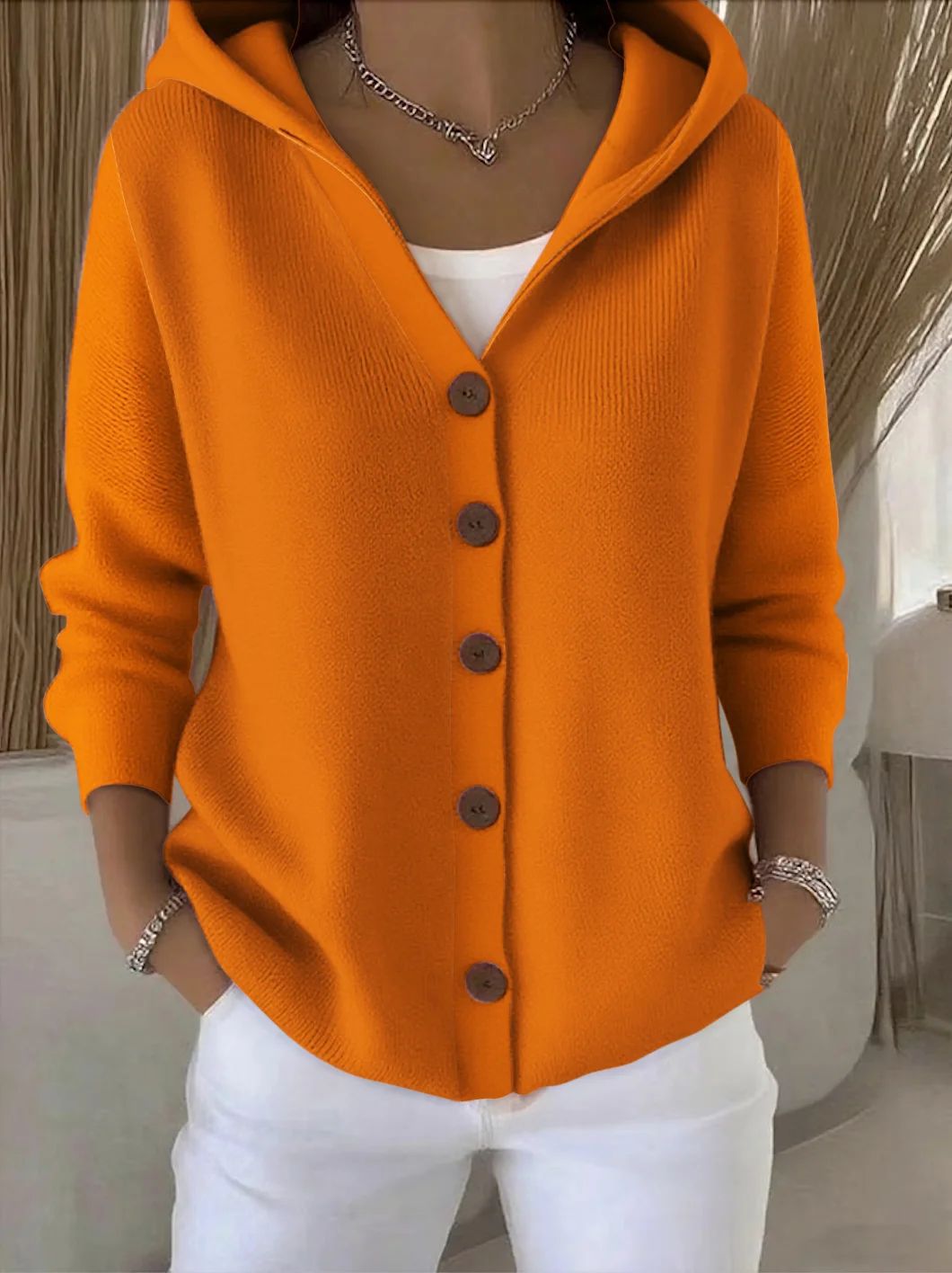 Cardigan Femme Capuche Moderne Décontracté