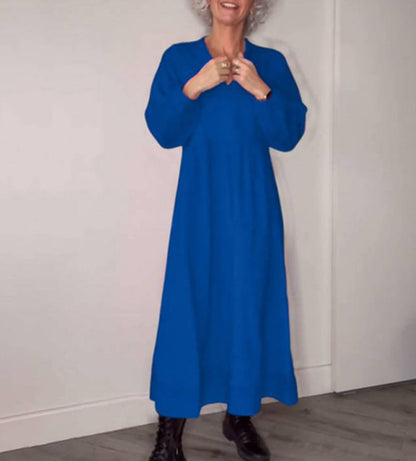 Robe longue élégante pour femme col en V manches longues