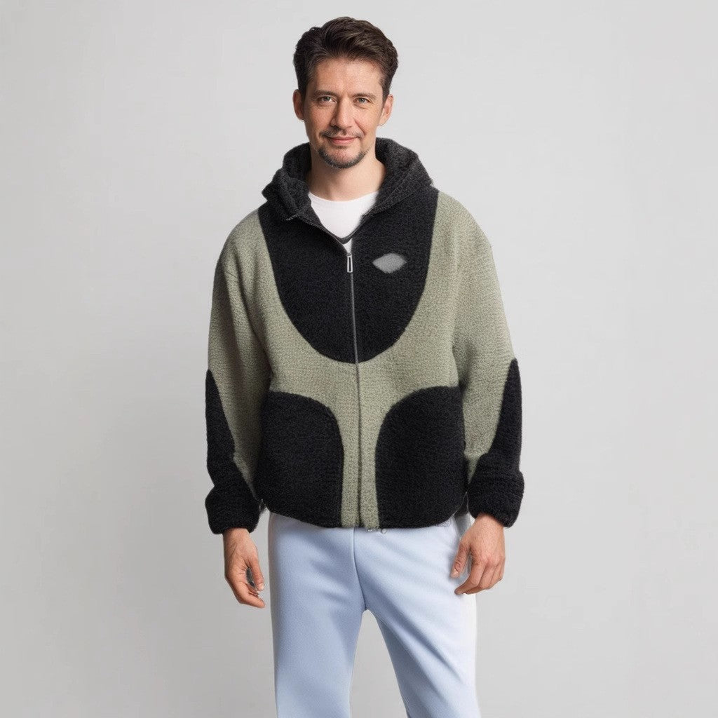 Veste teddy pour homme Confortable Coutures contrastées Veste d'hiver