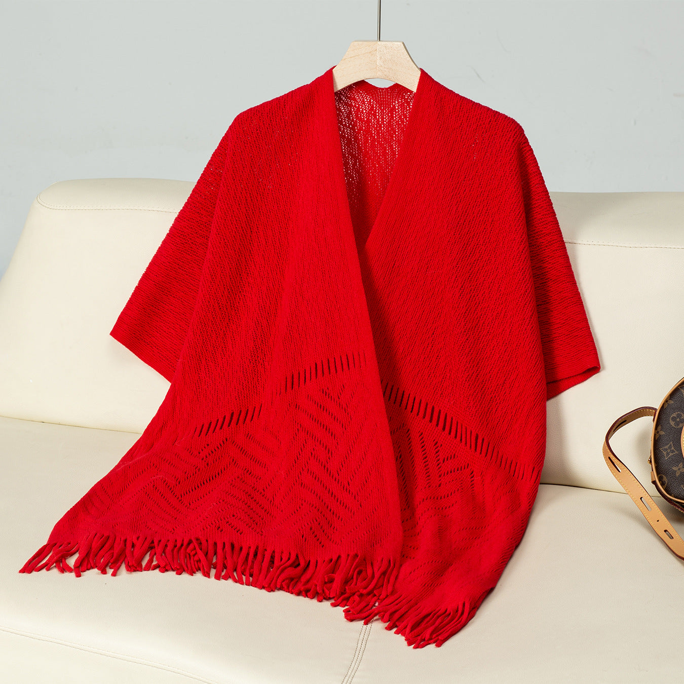 Poncho tricoté pour femme Design élégant Motif à franges