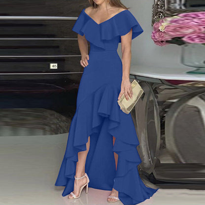 Robe de soirée élégante à volants asymétrique