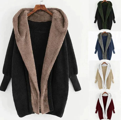 Weicher Damen Cardigan-Mantel mit Kapuze und Lockerer Passform - IdealeKleiden