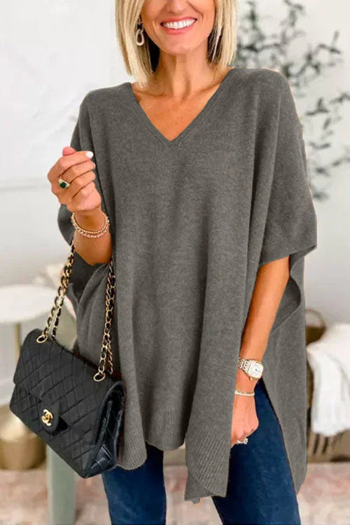 Poncho en maille pour femme Décontracté Col en V Coupe oversize