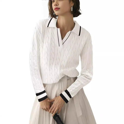 Polo femme tricot motifs couleurs contrastées élégant