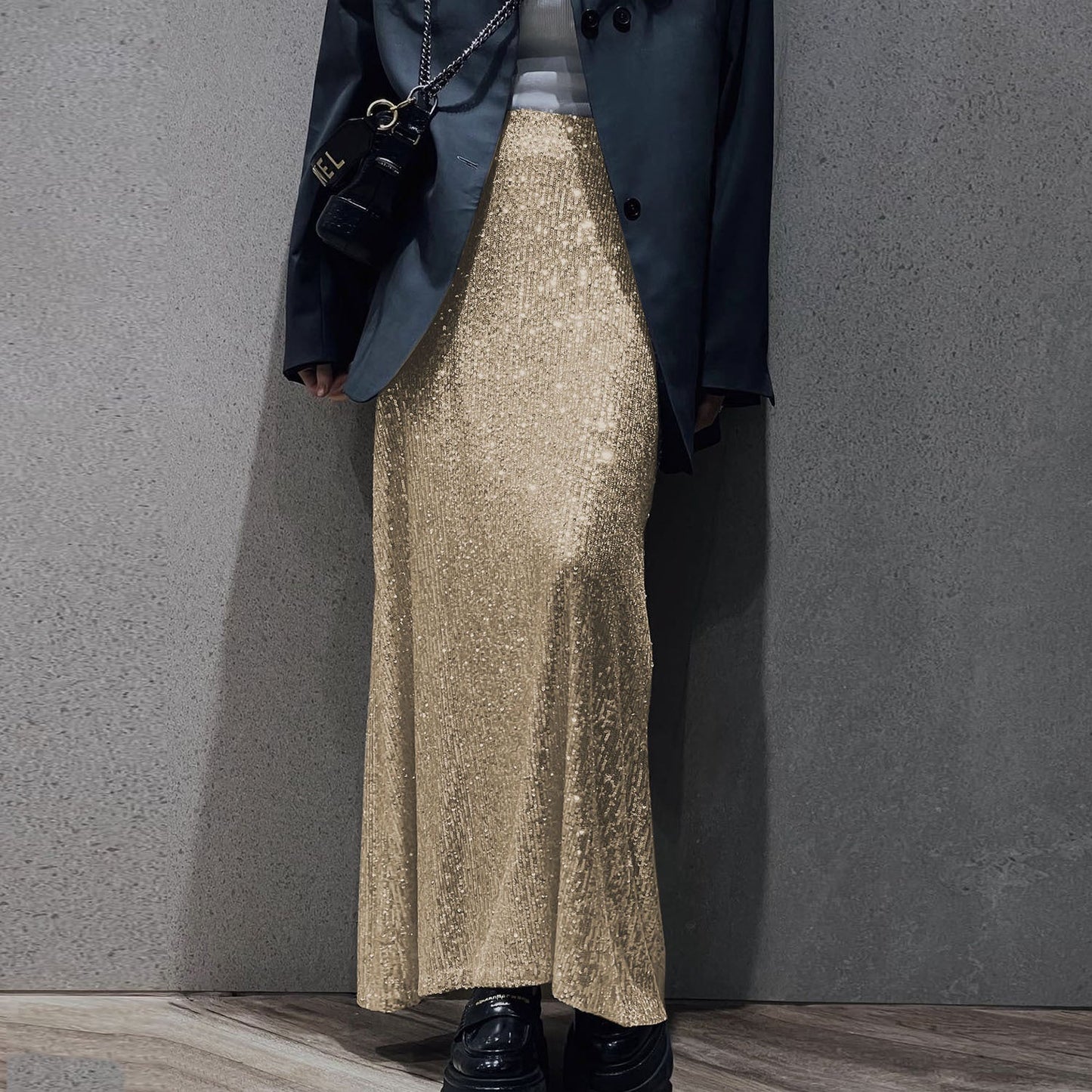 Robe longue pour femme scintillante élégante taille haute