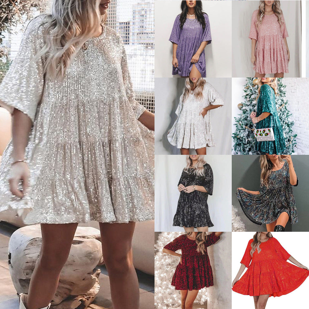 Damen Partykleid Glitzer Effekt Abendkleid - IdealeKleiden