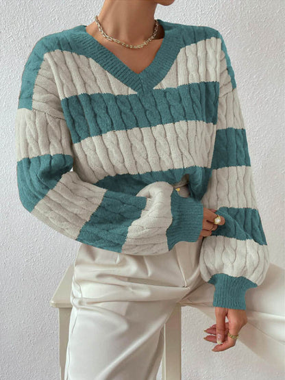 Pull en tricot pour femme col en V manches longues design élégant
