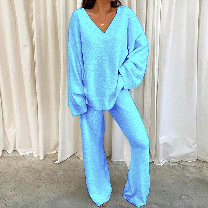 Ensemble en maille Femme Col V Confortable Jambes Larges