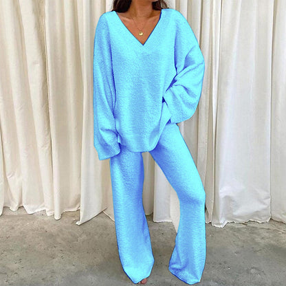 Ensemble en maille Femme Col V Confortable Jambes Larges