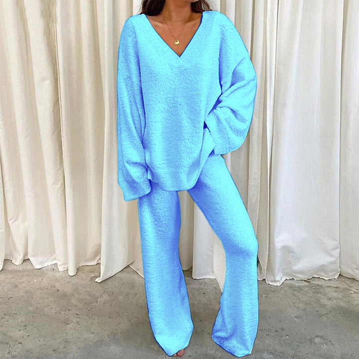 Ensemble en maille Femme Col V Confortable Jambes Larges