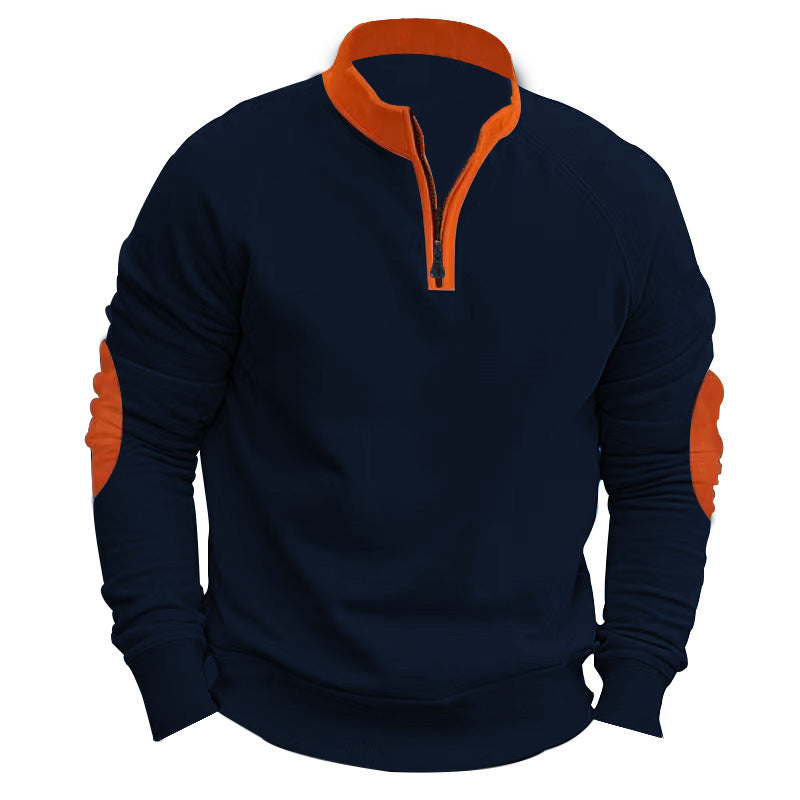Pull de sport pour homme avec quart de zip, manches contrastées, moderne