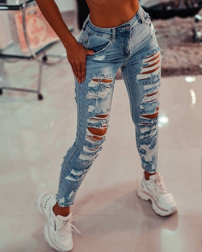 Jean skinny femme aspect mode déchiré