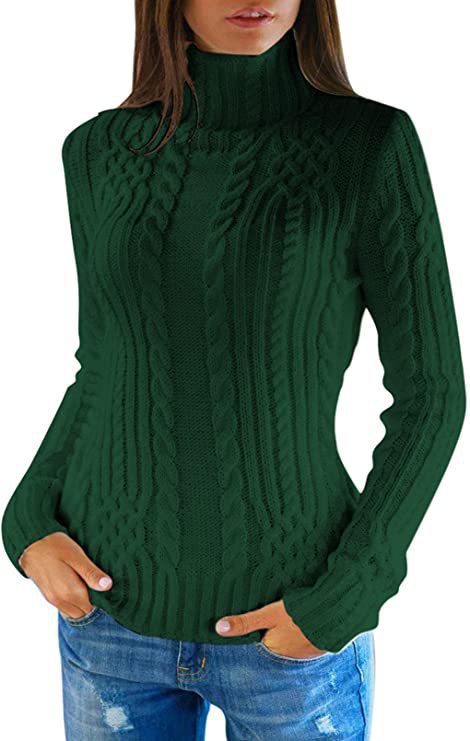 Pull tricoté à col montant tressé élégant pour femme