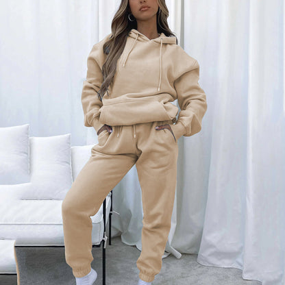 Damen Bequemer Kapuzenpullover mit Jogginghose Set - IdealeKleiden