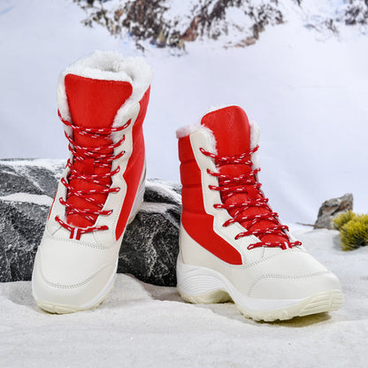 Hohe Stiefel Plüschfutter Kunstfell Schnürstiefel - IdealeKleiden