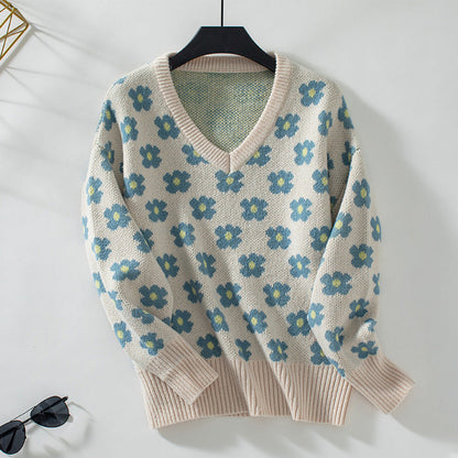 Pull tricoté fleuri élégant pour femme