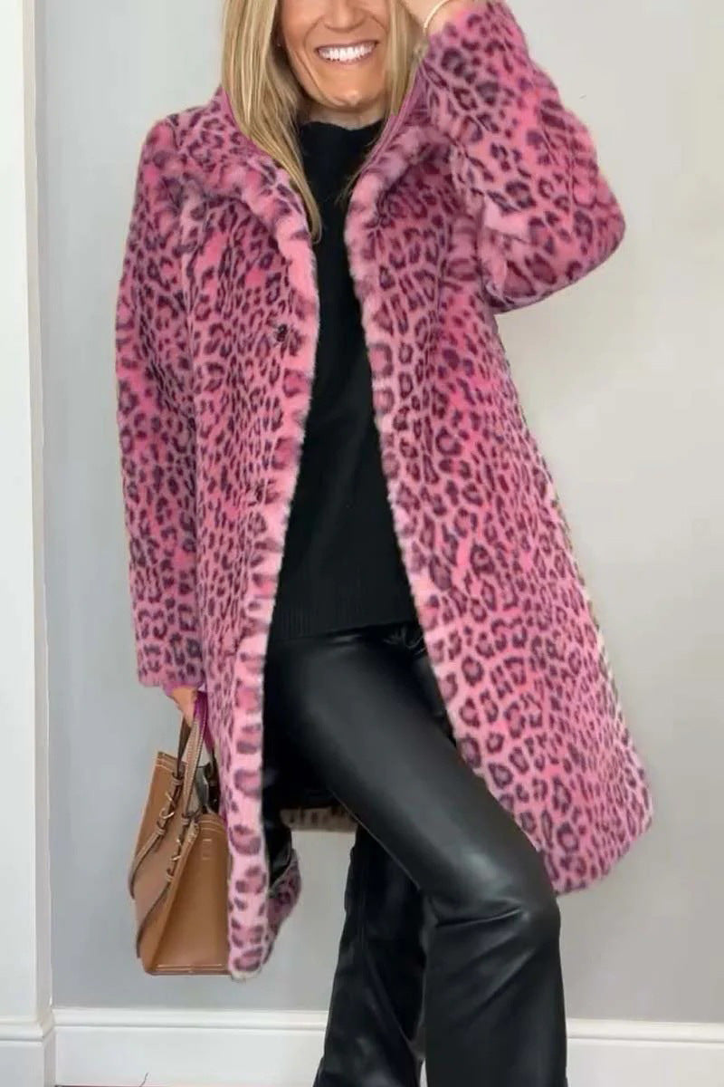 Manteau grande taille en fausse fourrure douce à imprimé léopard