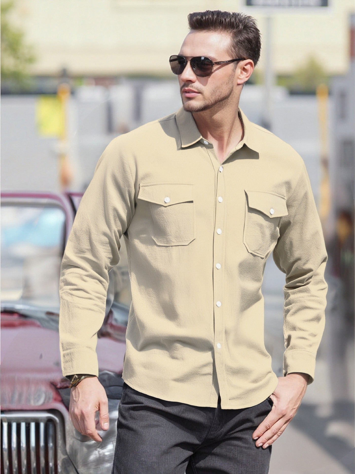 Chemise Homme Manches Longues Coupe Moderne Décontractée