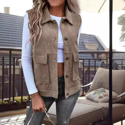 Robe d'été en velours côtelé sans manches coupe décontractée