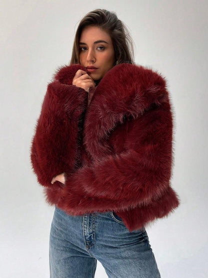 Femmes Veste en fausse fourrure élégante Manches surdimensionnées Tendance