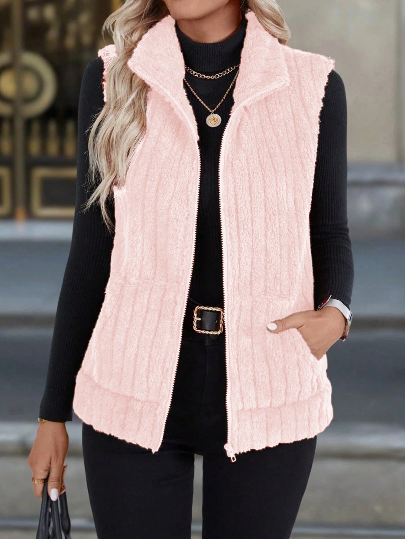 Gilet douillet à capuche pour femme, doux et confortable