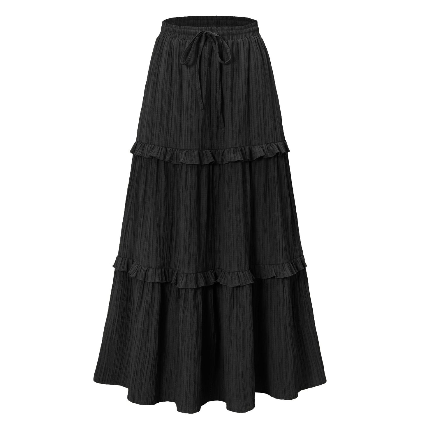 Jupe longue femme élégante avec volants et taille élastiquée