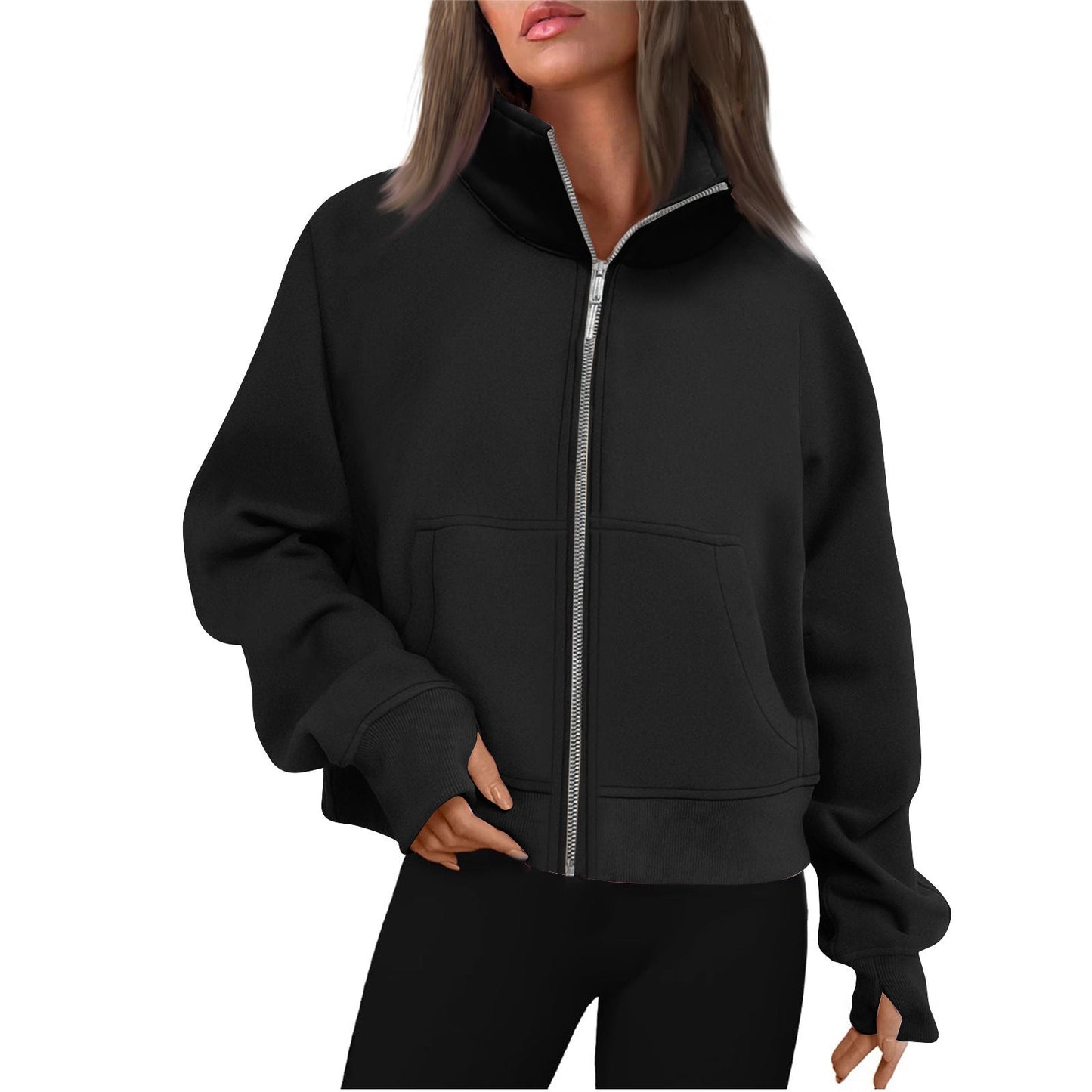 Damen Sweatjacke Bequem Hochkragen Style - IdealeKleiden