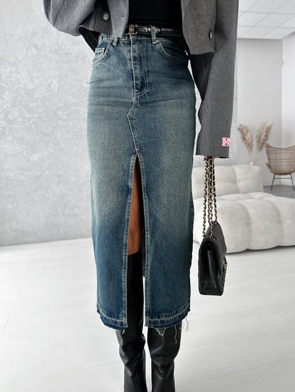 Jupe en jean taille haute déchirée et usée pour femme