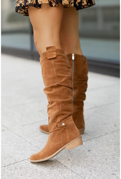 Bottes minces pour femme en daim étroites