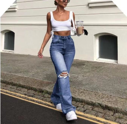 Jean flare femme tendance déchiré