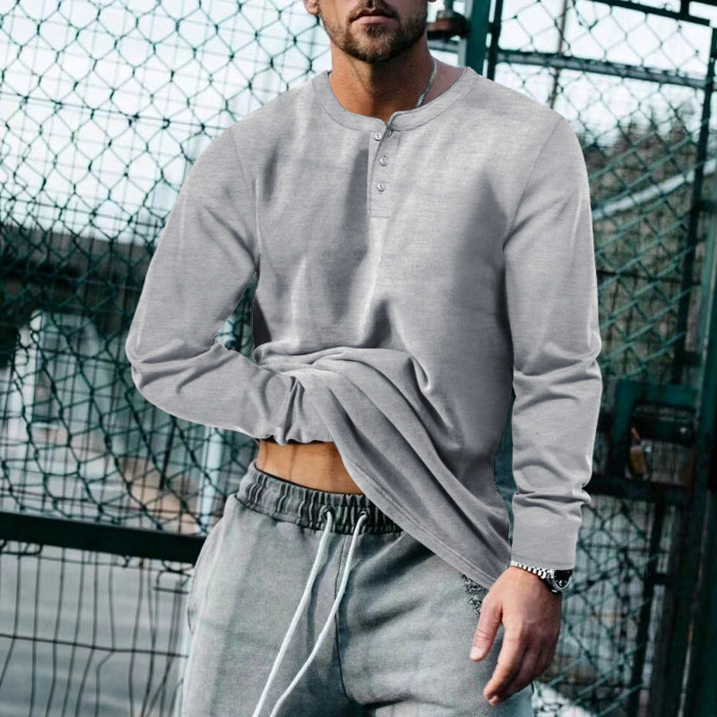 T-shirt à manches longues élégant pour homme avec patte de boutonnage