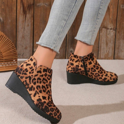 Bottes compensées pour femme en daim souple