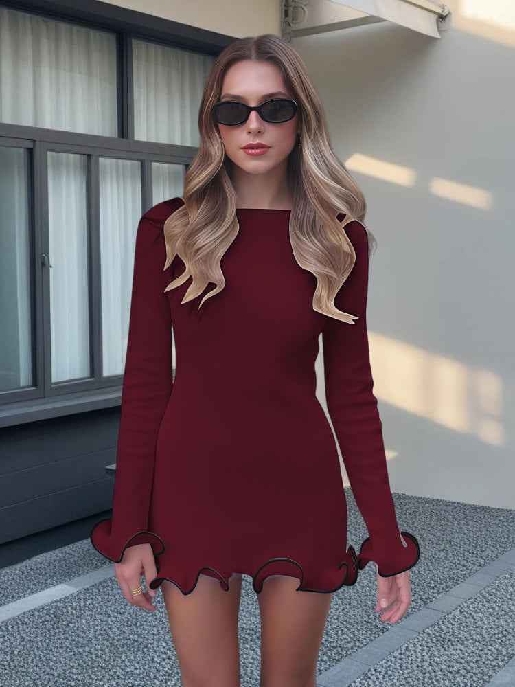 Mini-robe élégante moulante à volants pour femme