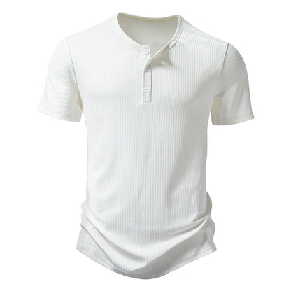 T-shirt à manches courtes pour homme, moderne, texturé, avec détails boutonnés