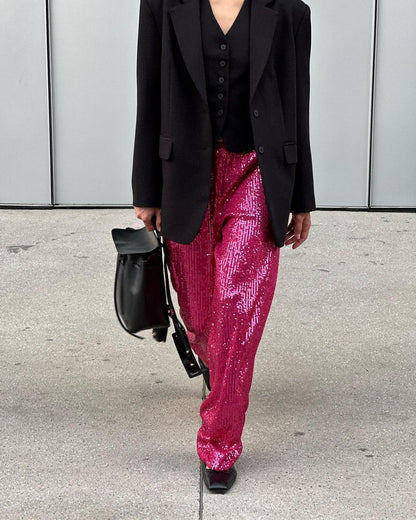 Pantalon scintillant pour femme, style palazzo élégant